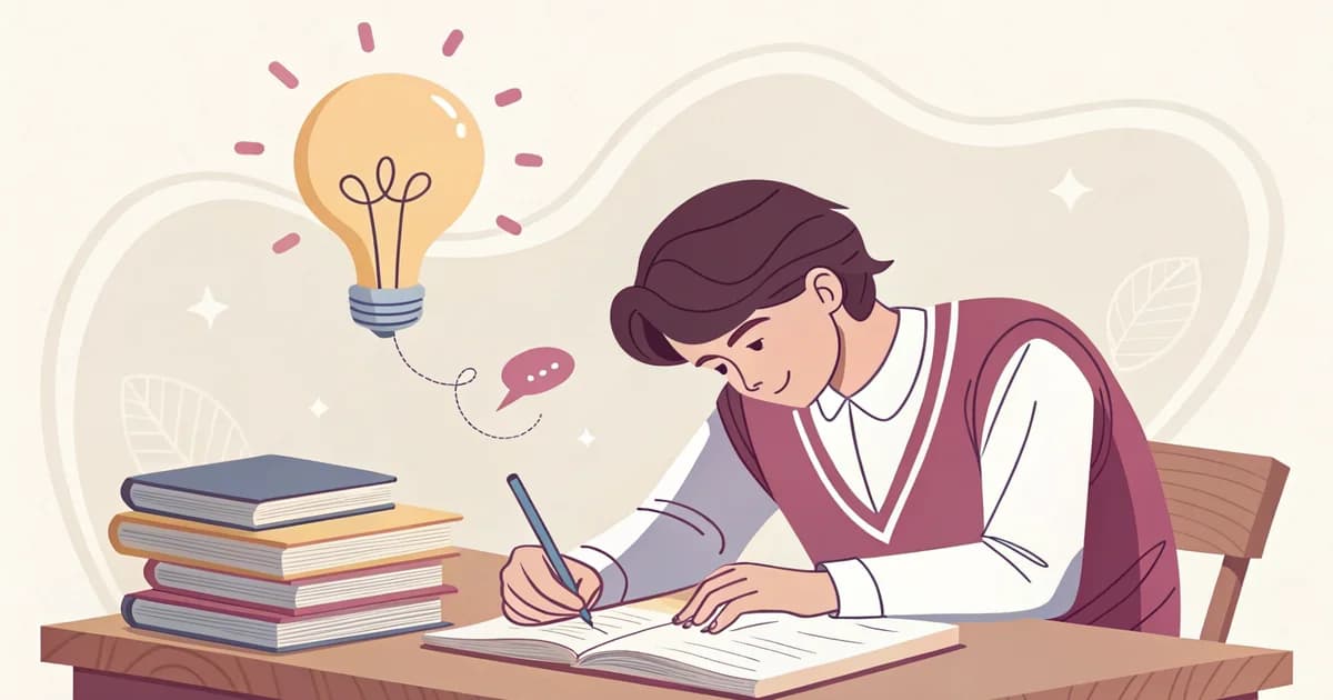 Élève de Terminale rédigeant une dissertation de philosophie sur la liberté, avec un tuteur IA qui pose des questions au lieu de donner la réponse — méthode Comprendo