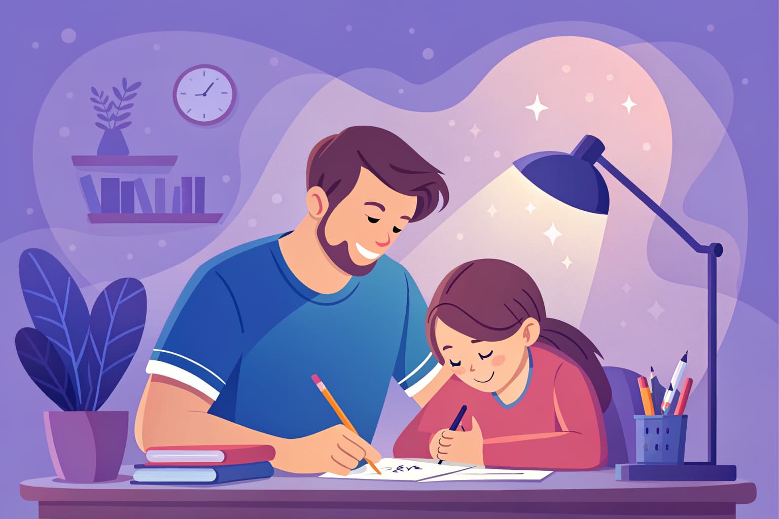 Un parent et son enfant travaillant ensemble sur les devoirs de maths