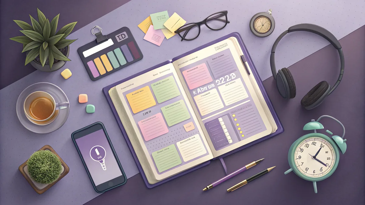 Planning de révision bac avec post-its colorés et fiches organisées sur bureau