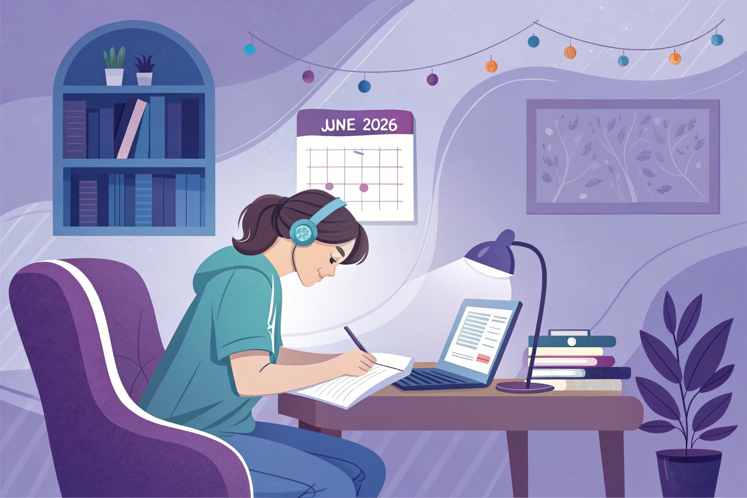 Un adolescent qui révise pour le brevet avec un calendrier juin 2026